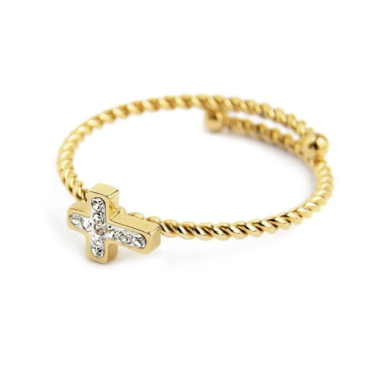 ANELLO MARLÙ DONNA CROCE CON CRISTALLI BIANCHI PVD ORO