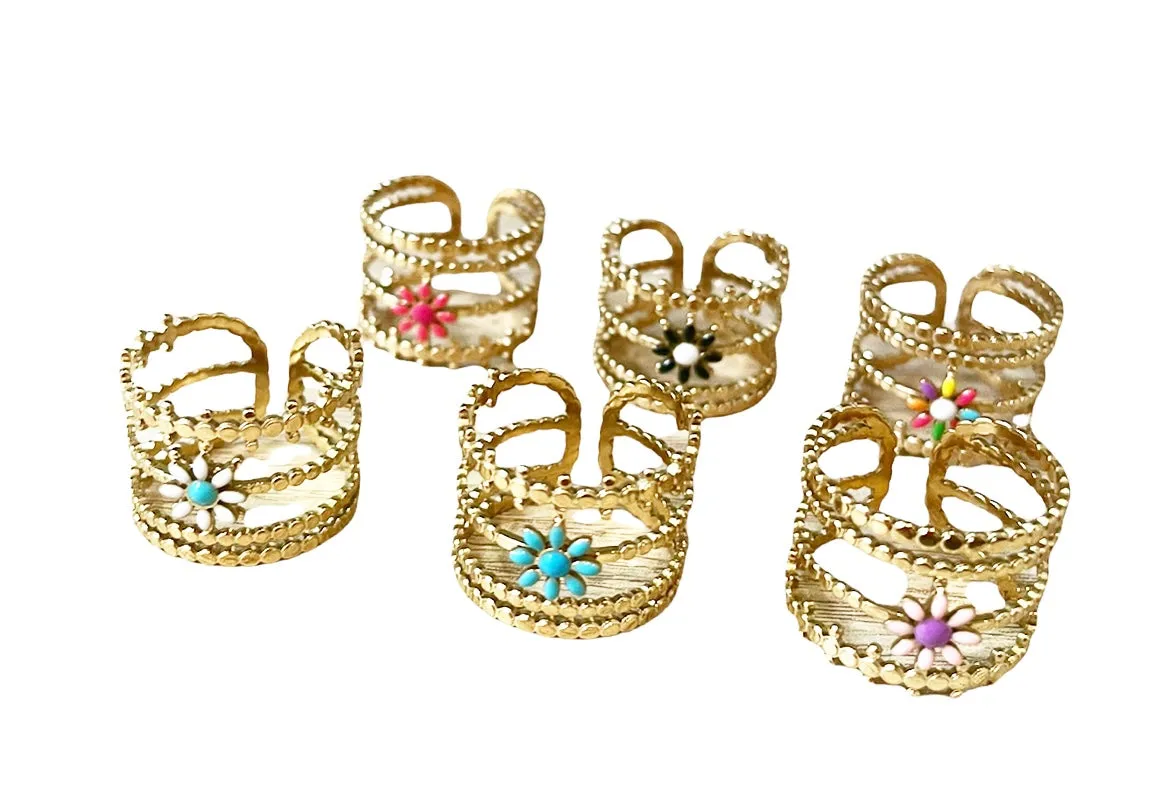 Anello regolabile Filicudi fiorellino smaltato