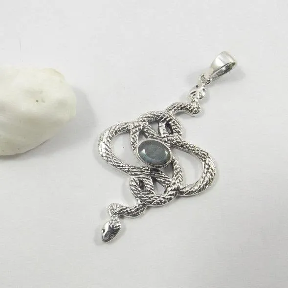 Schlangenanhänger aus 925er Silber mit Stein - GWALIOR