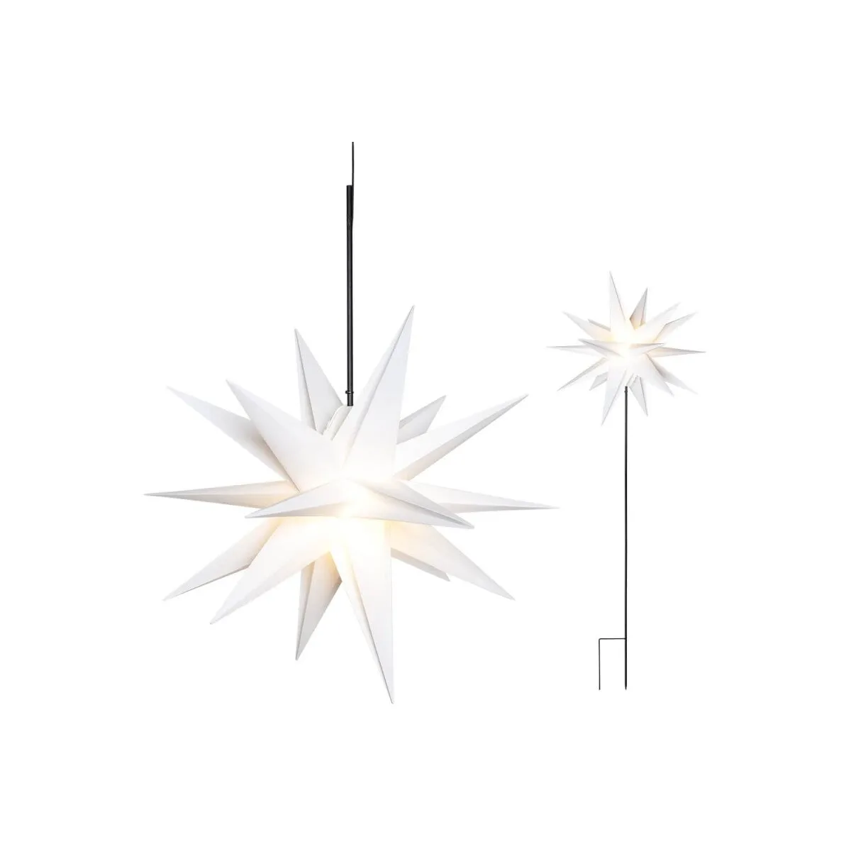 LED Weihnachtsstern mit Erdspieß warmweiße LEDs Kunststoff weiß