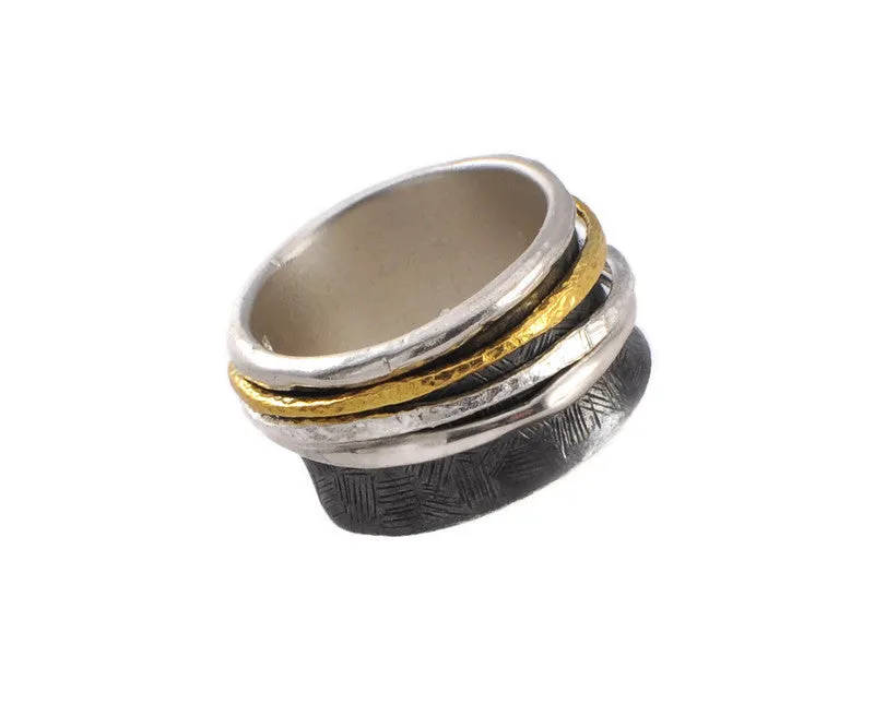 Anello in argento annerito e placcato oro, misura. 58