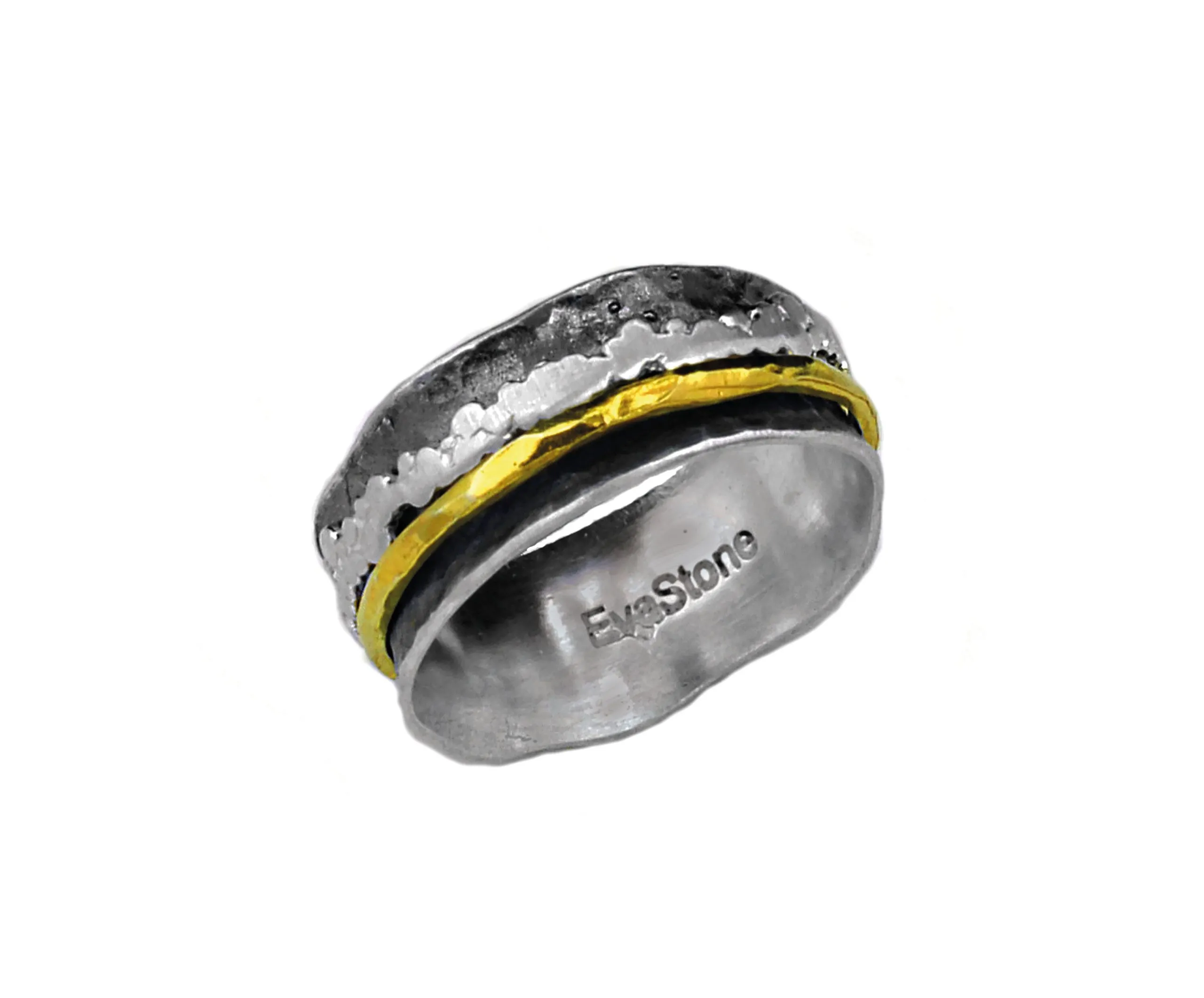 Anello girevole in argento annerito e placcato oro, misura 58