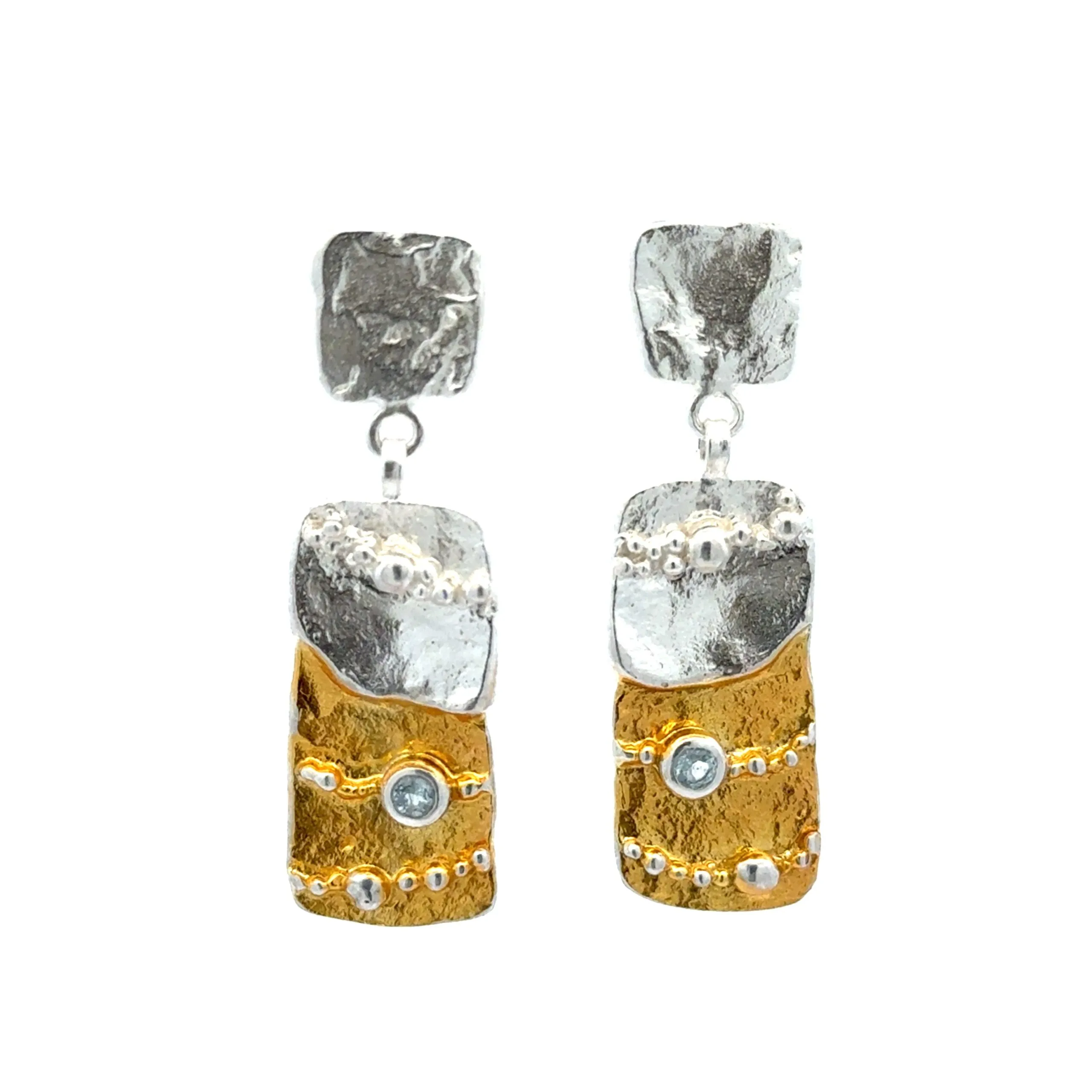 Orecchini in argento e argento placcato oro con topazio cielo