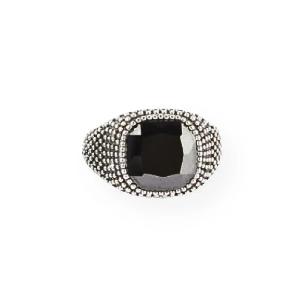 925 Silver Chevalier Ring with Black Square Stone