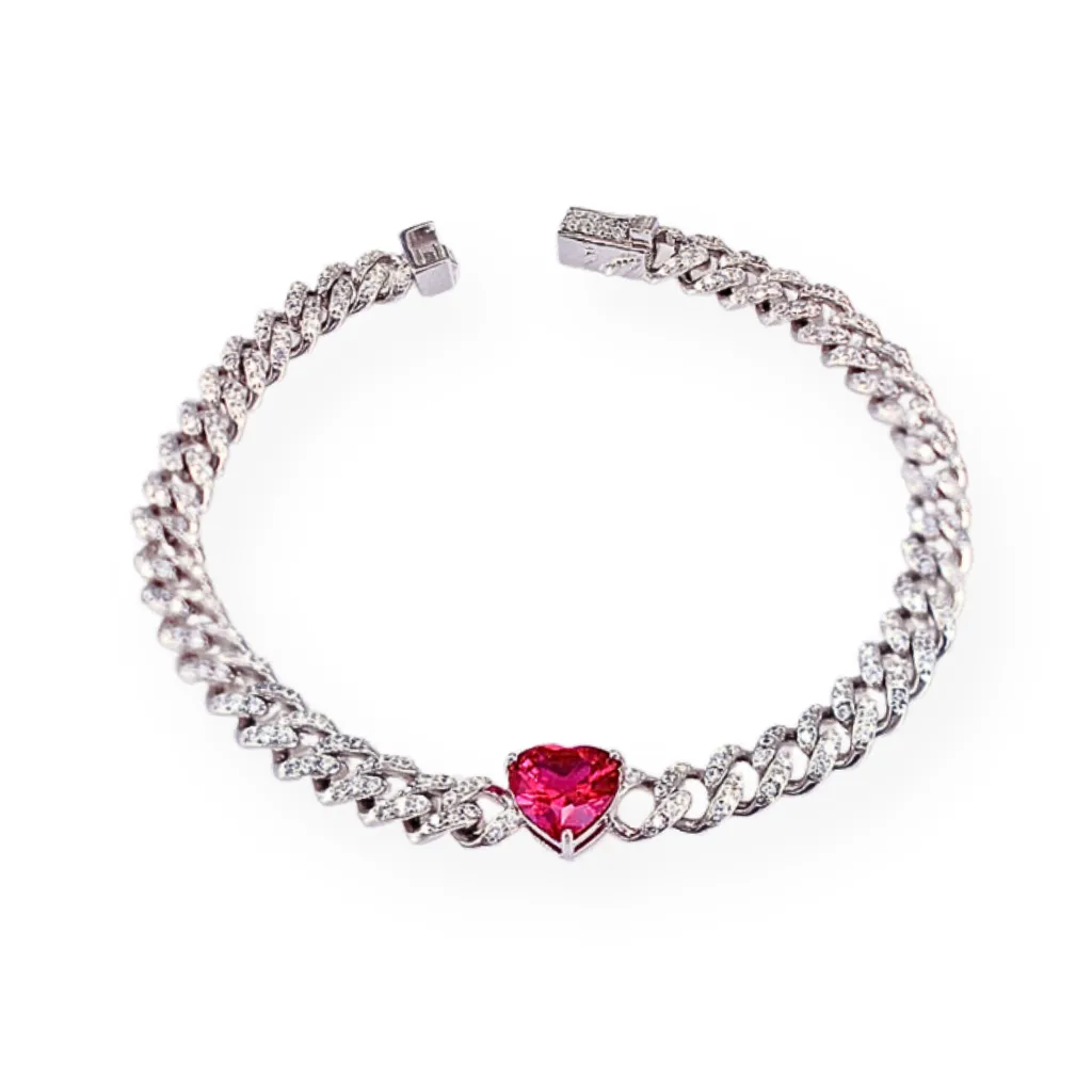 925 Silver and Zirconia Heart Curb Bracelet