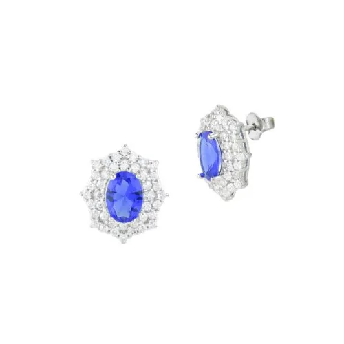 Orecchini a lobo con cristallo tanzanite e corona di zirconi Boccadamo