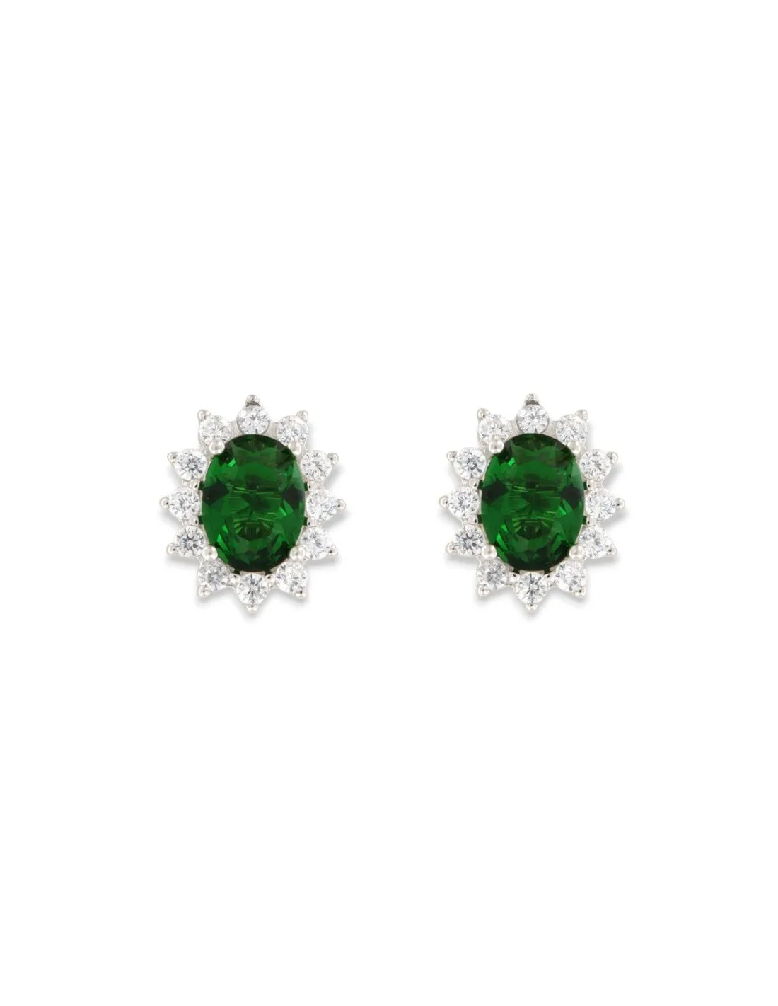 Orecchini Argento Rodiato Principessa Verde 8x6MM