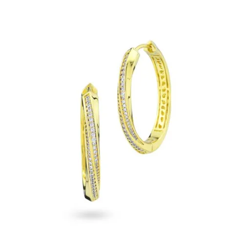 Orecchini ovali placcati oro giallo con pavè di zirconi Boccadamo