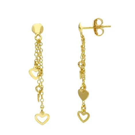 Orecchini Pendente Tre Fili Cuore Oro Giallo 9kt
