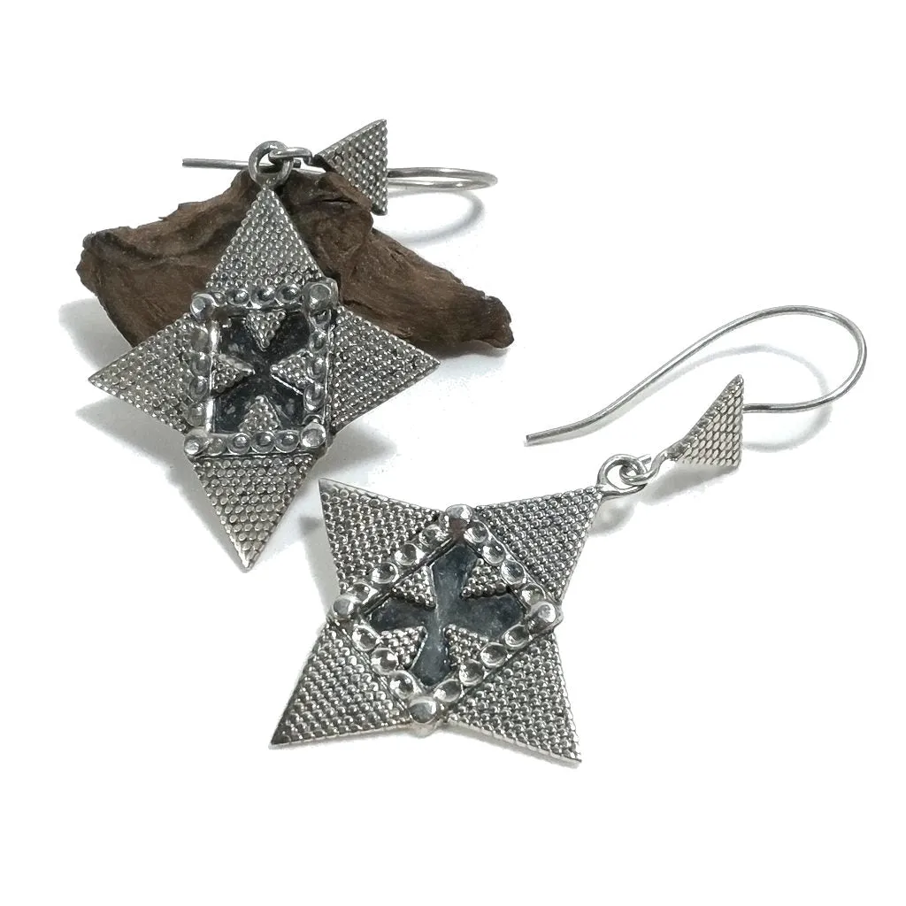 Ethnische OHRRINGE aus 925er Silber Dreieck - Raute