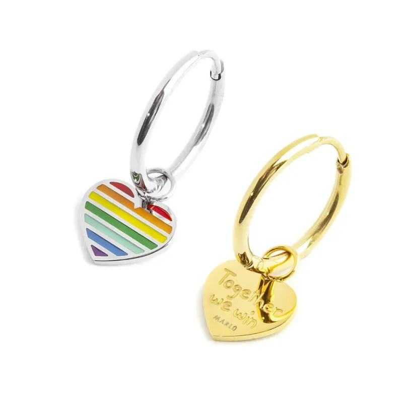Orecchino a cerchio cuore arcobaleno