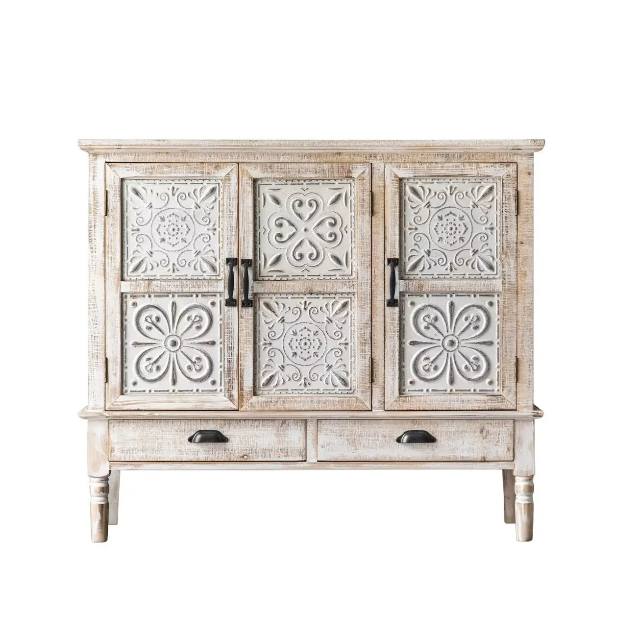 OSCAR - Sideboard aus Tannenholz, weiß patiniert L115