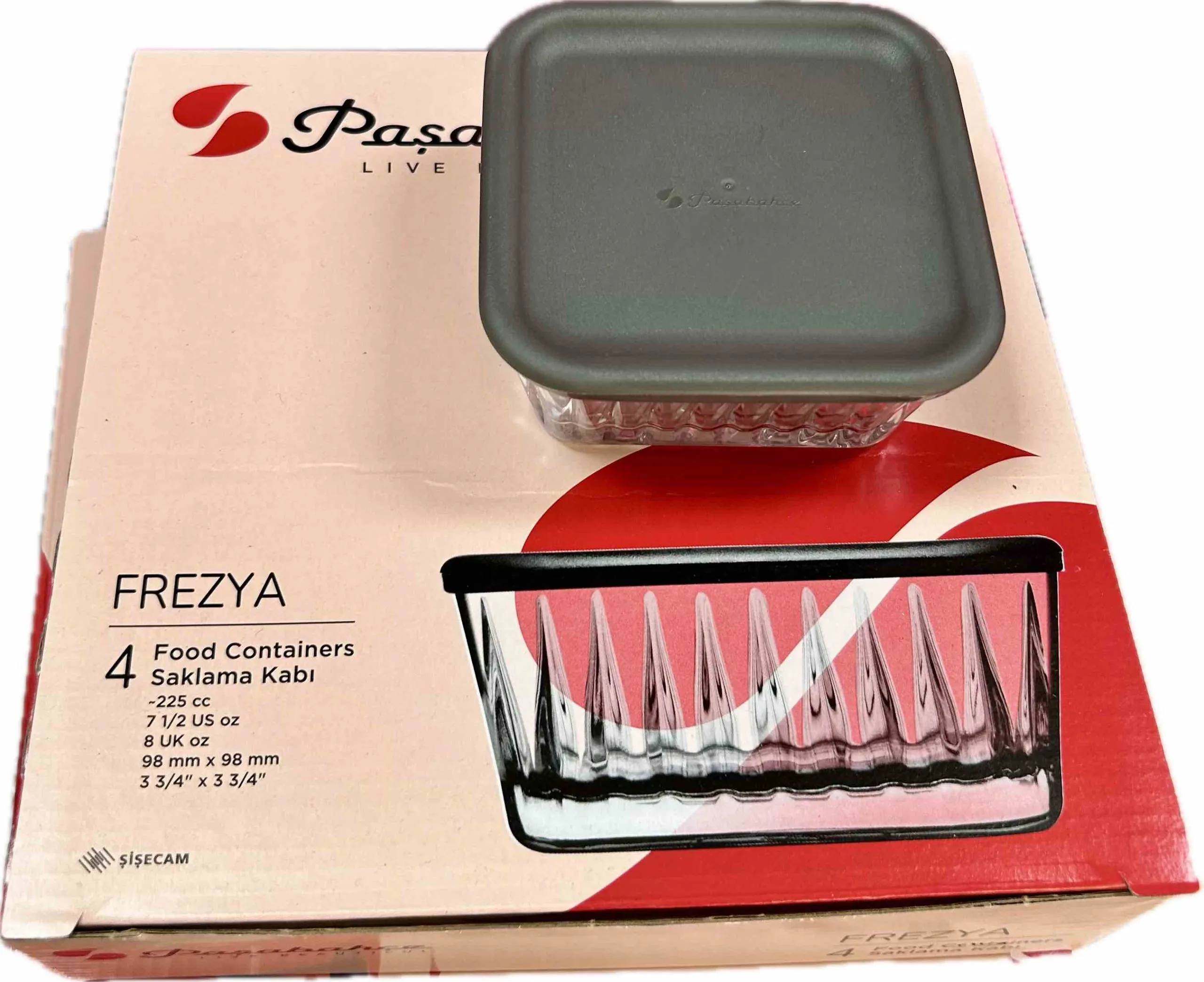 Pasabahce FREZYA Snack-Schalen mit Deckel 225ml Eckig 4er Set
