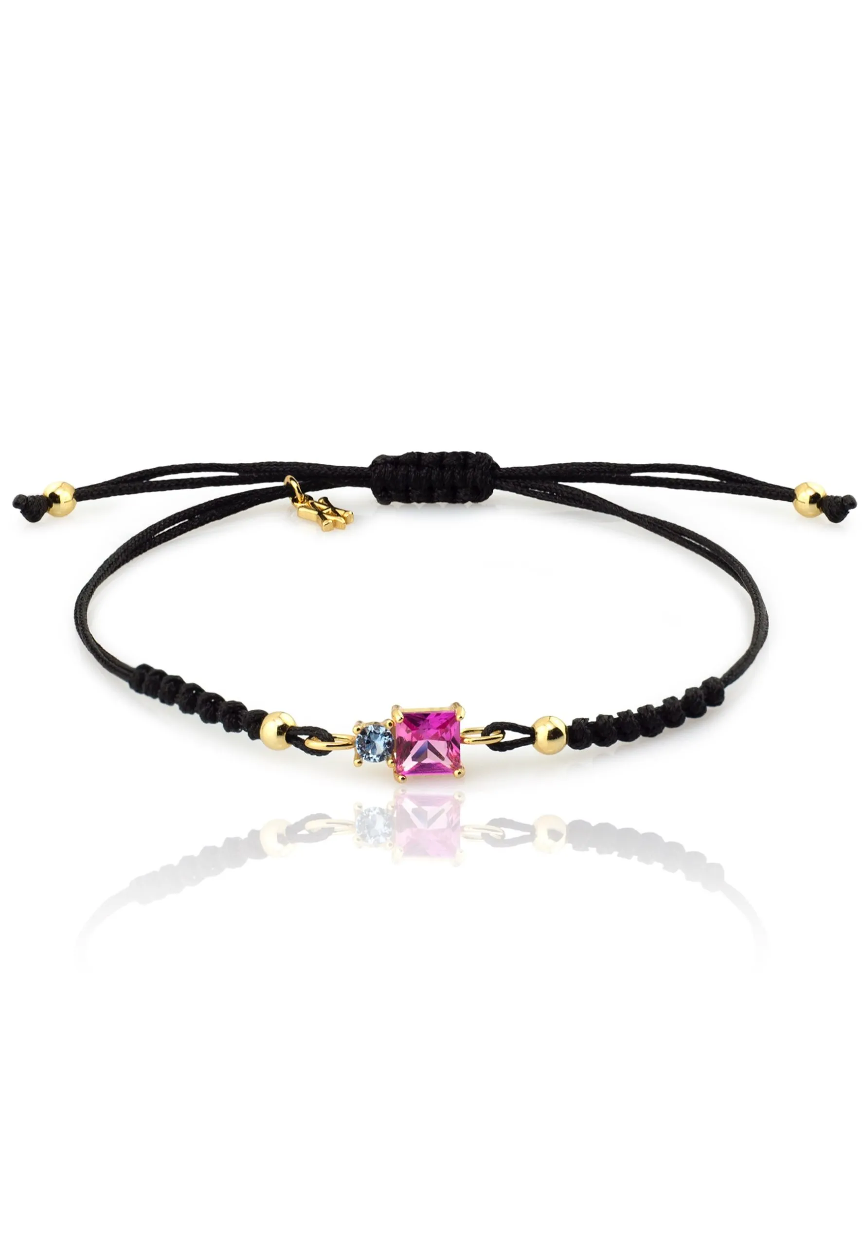 MALAYA GLD. Pulsera macramé, plata de ley, piedra rosa, baño oro.