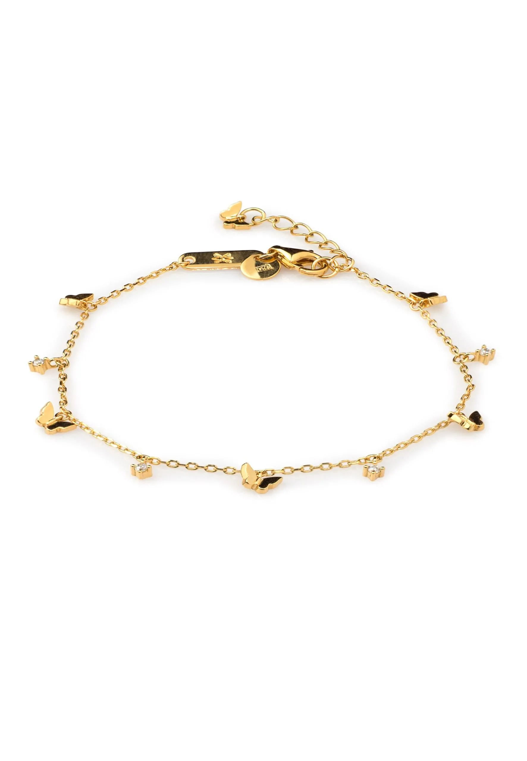 Pulsera CINCO MARIPOSAS en plata de ley y chapada en oro