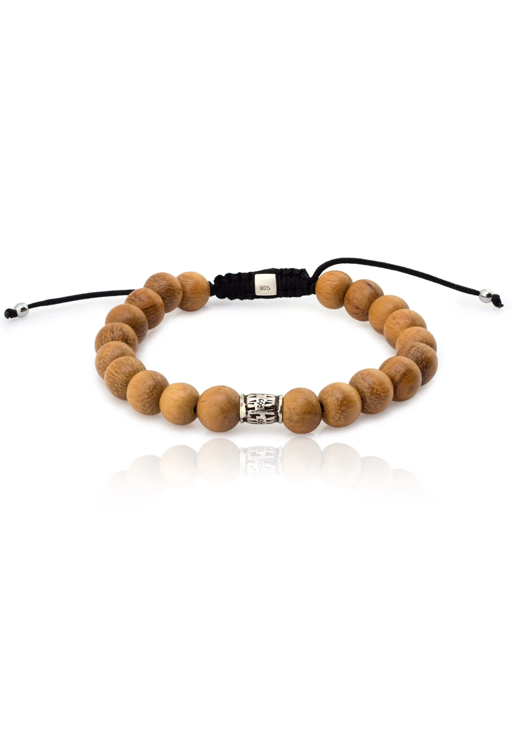 Pulsera hombre bolas de madera en plata SYNERGY