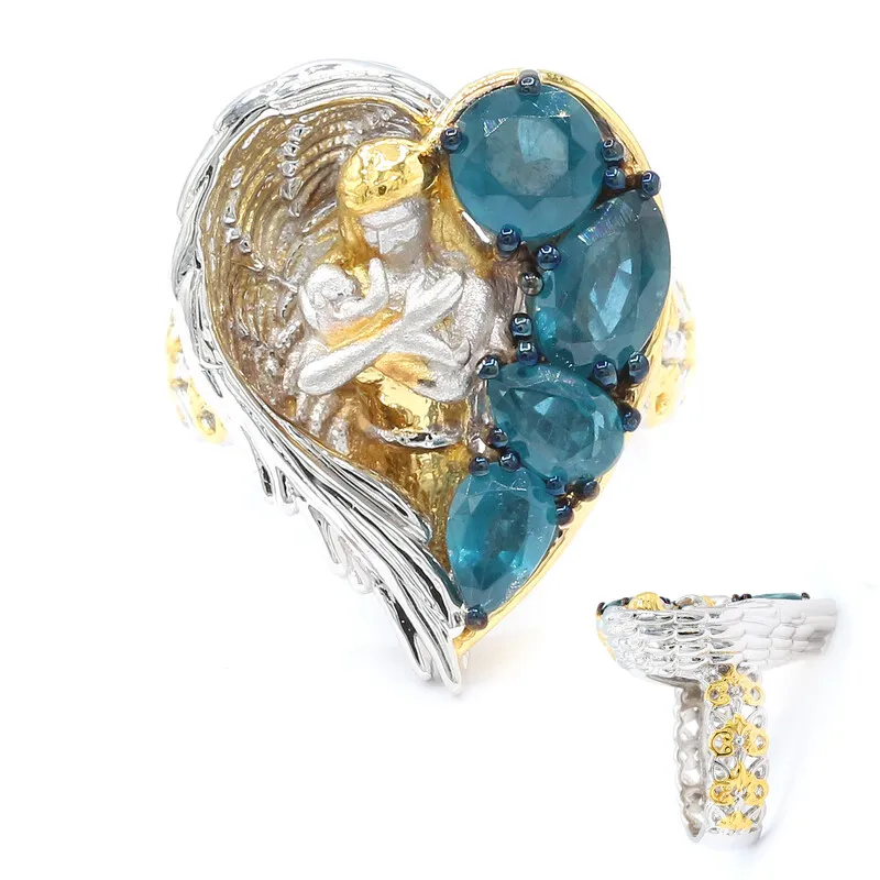 Anello in argento con Cianite Blu Foglia di Tè (Gems en Vogue)
