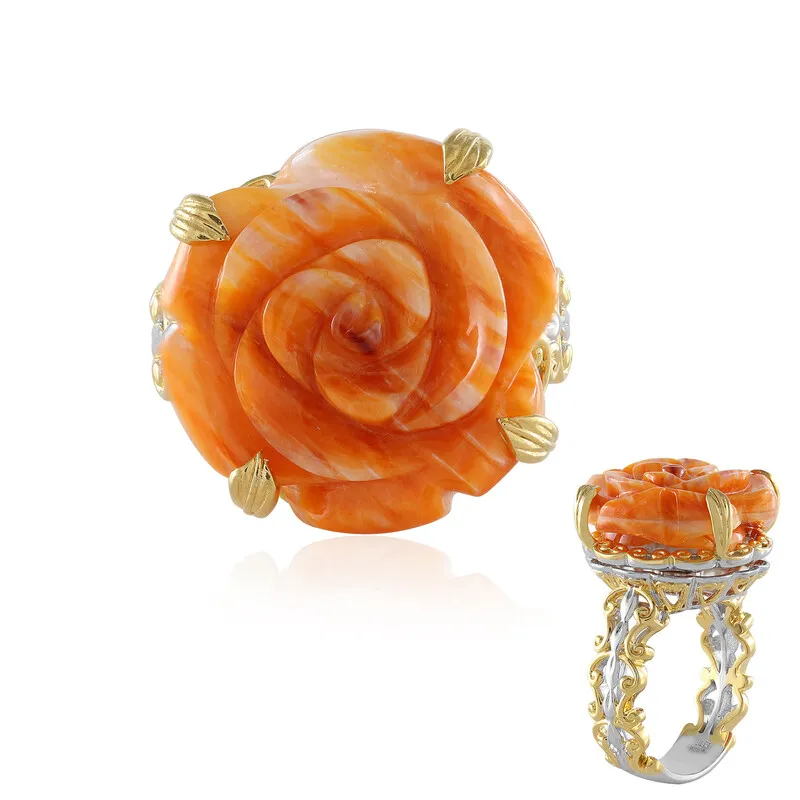 Anello in argento con Conchiglia di Ostrica Spinosa Arancione (Gems en Vogue)