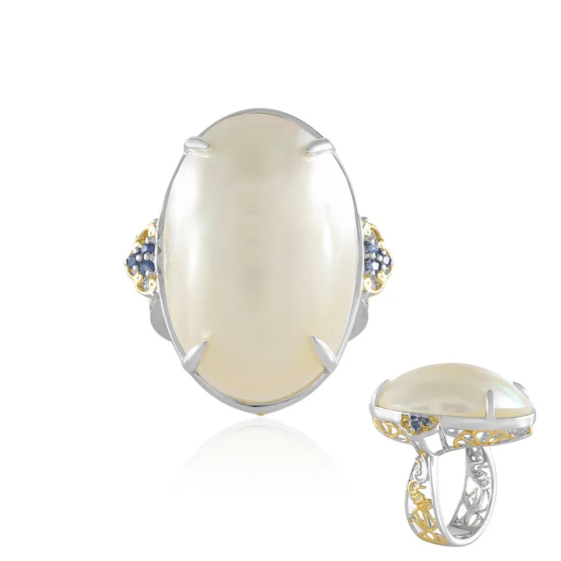 Anello in argento con Perla Mabe Bianca (Gems en Vogue)