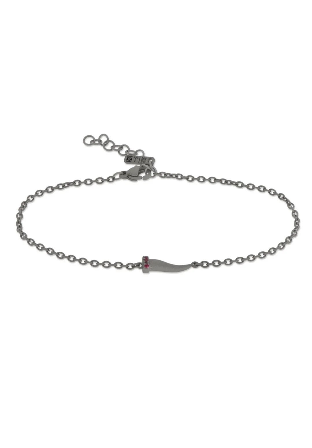 MANO J BRACCIALE CON CORNETTO MINI IN TITANIO E RUBINI