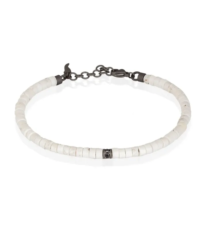 ManoJ Bracciale Titanio Howlite e Diamanti neri