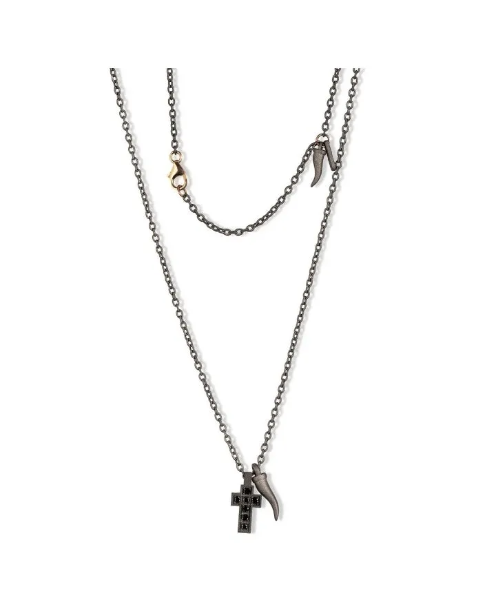 ManoJ collana titanio croce Diamanti e corno