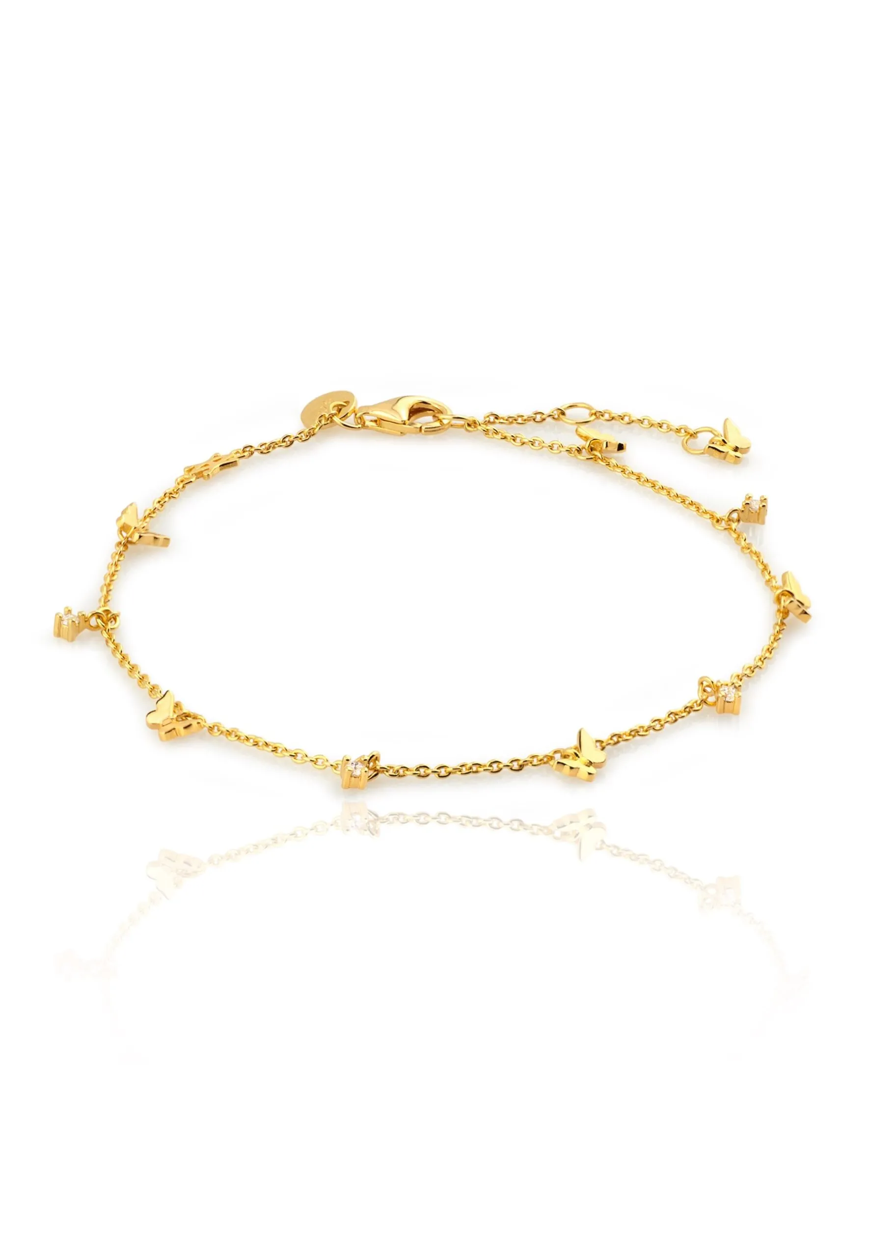 Tobillera CINCO MARIPOSAS plata de ley chapada en oro de 24K