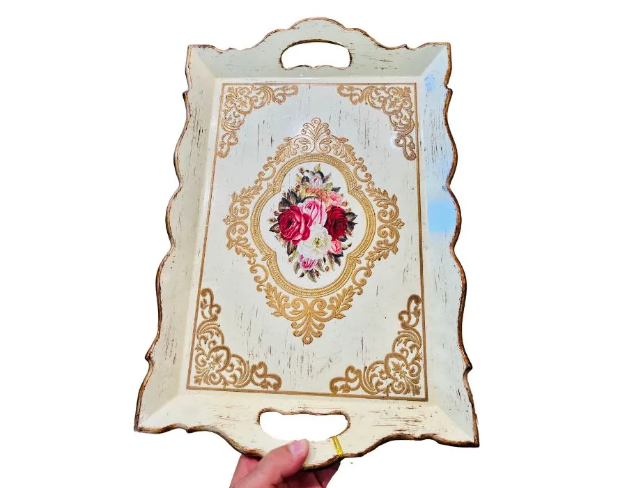 FUGURATO Vintagelook Serviertablett ROSE ca. 30x40 cm